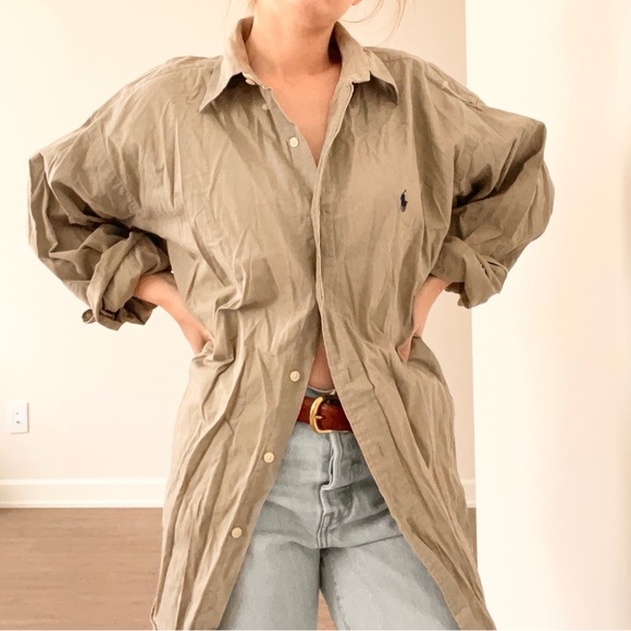 Vintage Ralph Lauren Tan Gray Button-Up Shirt - Picture 2 of 5